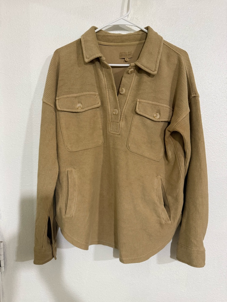 Thread And Supply Size S Corduroy Pull-Over Shirt Jacket In Tan